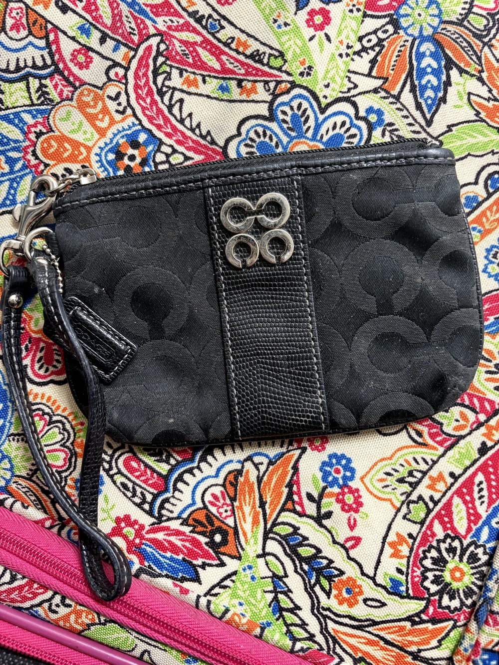 Coach Black Signature Canvas Wristlet with Leather Trim